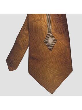 Jacques Ester Pure Silk Mens Tie Brown Geometric Chevron Pattern USA  (3/$15)